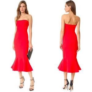 Cinq a Sept Luna Strapless Midi Dress in Red Size 2